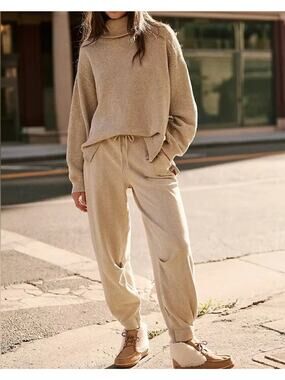 FREE PEOPLE BEACH Hailee Turtleneck Set Relaxed Joggers in Tan Size Women's XS